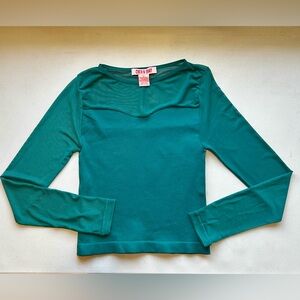 NWT COCO & SHAY Teal Green Fitted Long Sleeve Sheer Blouse Top Size Small Petite